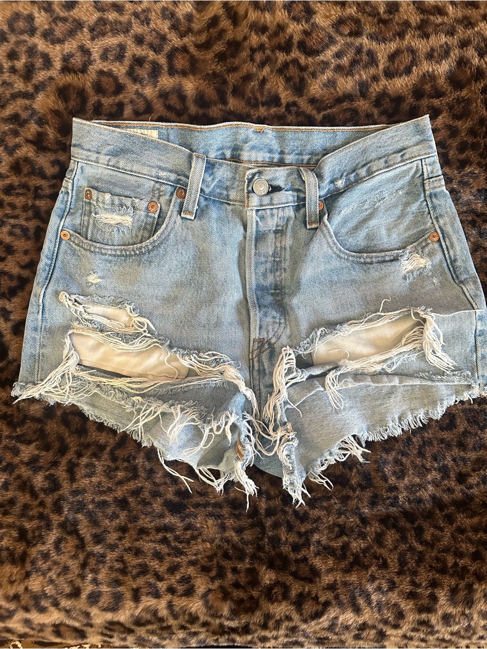 Levi's Light Blue Distressed Denim Cutoff Shorts